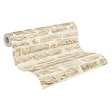 A.S. Création Best of Wood`n Stone Vliestapete mit Steinmotiv 0,53 x 10,05 m – Creme, Beige – Steintapete Made in Germany – 355802