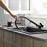 SJQKA Vorfenster Küchenarmatur Aus 360° Verstellbarer-Wasserhahn Küche Mit 2 Strahlarten, 360° Drehbare Armatur Und Unterfenstermontage, Ideale Mischbatterie Für Küchen Unter Dem Fenster (Schwarz)