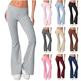 Generisch Yogahose Damen, Fashion Schlaghosen Blickdicht Slim Low Waisted Flared Leggings Yoga Sweatpants Jogginghosen Für Fitness Sportleggins Damen Lang Leggings Yogahose (S, Light Gray)