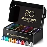 ROSSO CAFFÈ 'Reserve' Kaffeekapseln - Nespresso kompatibel - 80 Aluminium Kapseln, 8 köstliche Kaffee-Aromen - Hergestellt in Italien, 100% recycelbare Aluminium-Kapseln