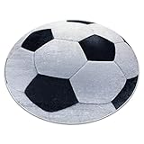 rugsx Kinderteppich Bambino Waschteppich Fußball, für Kinder Anti-Rutsch - schwarz/weiß Kreis 160 cm