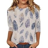 Boho-Tops für Damen, Sommer, Blumendruck, Tunika-Blusen, Rundhalsausschnitt, 3/4-Ärmel, T-Shirts, Damen, 2025, bequeme Strandurlaubs-Bluse, 1-Blau, L