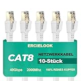 Ercielook Lan Kabel 0,5m-10 Stück - Hochgeschwindigkeits-Cat8-Netzwerkkabel für den Außen- und Innenbereich, 40 Gbit/s mit vergoldetem RJ45-Stecker, wetterfest, UV-beständig für Router/Gaming/Modem