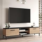 [en.casa] TV Board Lempäälä Lowboard 160 cm Fernsehtisch mit 2 Türen und 2 Ablagefächer Metallbeine Eiche/Schwarz