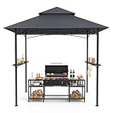 GVDV Grillpavillon 2,4 x 1,5 m – Wetterfeste Grillüberdachung mit 2-stufigem Dach, Ablagen, 10 Haken & Flaschenöffner – Grill Pavillon für Garten & BBQ, Dunkelgrau