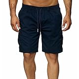 UnoSheng Modische und Trendige Herren-Shorts mit elastischem Bindeband, fünfteilig, Arbeitsshorts mit Taschen Kurze Laufhose Herren (Navy, XXL)