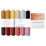 Ksikdeg 12 Verschiedene Nähgarnspulen Mit Holzspulen. Starkes Polyester Für Die Heimschneiderei. Hochfestes Nähmaschinengarn