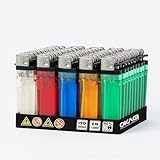 OKAEI Einwegfeuerzeuge – Gasfeuerzeug – 50 Stück Set – Feuerzeug mit Reibrad – Mehrfarbig – Praktisches Display für Zuhause, Outdoor und Camping