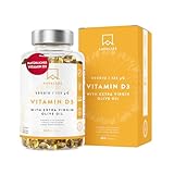 Vitamin D3 Hochdosiert Depot 5000 IU 365 Kapseln - Vitamin D3 5000 IE mit kaltgepresstem nativem Olivenöl Extra für optimale Absorption - Vitamin D Hochdosiert Ohne Gentechnik, glutenfrei, laktosefrei