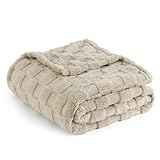 BEDSURE Kuscheldecke Flauschig Decke Fleecedecke – Schachbrettmuster Wohndecke Weiche Warme Gemütlicher Karierte Decken für Sofa Couch Bett, Beige, 150 x 200 cm