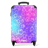 NoBoringSuitcases.com Kinderkoffer Mädchen, Reisetrolley Mit Rollen, Kinder Reisekoffer, Kindertrolley, Koffer Mädchen, Handgepäck Koffer, Handgepäck 55x40x20 cm (Sternenmuster - Lila-Rosa)