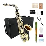 WUQIMUSC Eb Alt-Saxophon für Anfänger, komplettes Saxophon Kit mit Hardcase, Mundstück, Halsband, Laschen, Reinigungsset, Ideal für Studenten und Profis (schwarz)