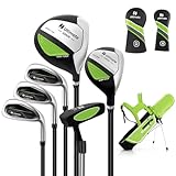 COSTWAY 6-teiliges Kinder Golfschläger Set, Rechtshand Golfschlägersätze mit Golftasche & Regenhaube, Komplettes Golf Set inkl. 7/9/S Eisen, 1 Driver, 4 Hybrid & Putter für 11-13 Jahren Kinder(Grün)