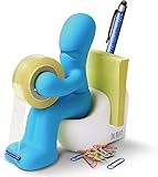 Klebefilm-Abroller und Bürobedarf-Station - Schreibtisch-Accessoire - Origineller Schreibtisch-Organizer mit Briefklammern, Haftnotizzetteln und einem Stift (Blau)
