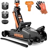 Verda Hydraulischer Wagenheber 2,5T, 85-365 mm, 3X Gummi, robuster Handgriff, Rangierwagenheber PKW, Profi, Ständer, Flache, Wohnmobil, Geländewagen, Heber, Arbeitshandschuhe, Autoheber