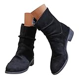 Memmyly Damen-Stiefel, Chelsea-Boots mit Blockabsatz, hohe Absätze, Veloursleder, Retro, kurze Stiefel, zum Anziehen, Ankle, Biker, elegant, modisch, klassisch