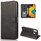 CTIUYA Schutzhülle für Samsung Galaxy A20E, Hülle Handyhülle Leder Klapphülle Handytasche Flip Brieftasche Schutzhülle Magnet Wallet Case Tasche Lederhülle für Samsung Galaxy A20E,Schwarz