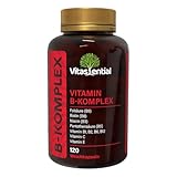 Vitassential Vitamin B-Komplex - Alle 8 B-Vitamine (B1, B2, B3, B5, B6, B7, B9, B12) mit Vitamin C & E - Hochdosiert - Hohe Bioverfügbarkeit - Gegen Müdigkeit - 120 Kapseln