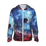 LSF 50+ Galaxy Space Sonnenschutz-Kapuzenpullover, durchgehender Reißverschluss, langärmelig, leicht, Kapuzenjacke, Rashguard-Shirt, Schwarz, Mittel