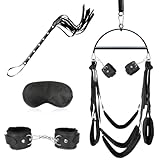Deluxe 2.0 Upgrade Liebesschaukel Sexschaukel für die Decke,Liebesschaukeln Sex Swing BDSM Möbel Set mit 5 Extra Breite Polstern,Handschellen Peitsche Augenmaske,Sex Möbel Belastbar Bis 150kg
