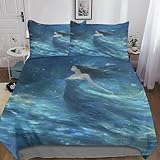 Sea And Elves 3D Bedruckte Mit Kissenbezug Bettwäsche Hotelqualität 3-teiliges Set，Blue Romantic Superweich Und Hautfreundlich Luxus Bügelfrei Bettwäschefür Jungen Und Mädchen Double（200x200cm）