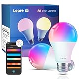Lepro AI Smart Glühbirne B1, E27 Glühbirne 8.5W 806lm Dimmbar, KI-Lichtdesign-Assistent, Sprachsteuerung/Musik Sync, WiFi & Bluetooth Smart Bulb, Kompatibel mit Alexa/Google Assistant, 2 Stück
