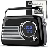 Tragbares DAB/DAB+ Radio, Bluetooth-Lautsprecher, tragbares Radio, Retro DAB, Radios Netz und Akku, wiederaufladbarer Akku, Transistor, großes Zifferblatt, Vintage, AUX, USB-Stecker