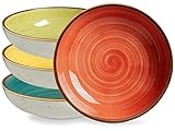 ONEMORE Groß Tief Pastaschale und Pastateller aus Porzellan in lebendigen Farben, Set mit 4 Stück, 887 ml, Servierschalen flach Set. Ideal für Nudeln, Salat, Suppe