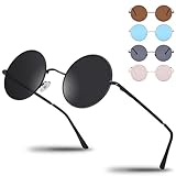 Netrox Runde Sonnenbrille im Retro-Stil mit Metallrahmen + Etui und Microfaserbeutel - UV400-Schutz - Vintage Unisex Herren und Damen - Sonnenbrillen, Gläser verspiegelt, Sunglasses, rund, schwarz