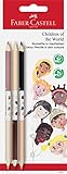 FABER-CASTELL 116511 - Bicolor Buntstifte Children of the World, verschiedene Hautfarben, skin tones, 3er Set
