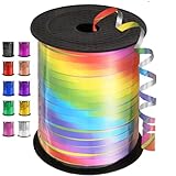 Geschenkband Bunt, 450 Meter/ 500 Yard Regenbogen Schleifenband, Glänzend Bunt Glitzer Ringelband Ballonband für Ballonverschlüsse, Weihnachten Neujahr Geschenkverpackung, Party Hochzeitsdeko