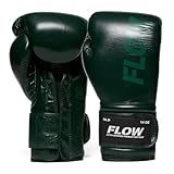 Flow Challenge Boxhandschuhe aus echtem Leder, Sparring und Training, Muay Thai, Kickboxen, MMA, Kampfsport, Herren und Damen - Dunkelgrün - 14oz