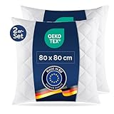 7dreams® 2X Microfaser Kopfkissen gesteppt 80x80 cm | Allergiker geeignet, Öko-Tex Zertifiziert, Faserkugelfüllung, 1.000g Füllgewicht | Kochfest 95°C waschbar