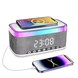 Radio wecker Digital mit Ladestation, 15W Fast Wireless Charger, Digitaler Radiowecker mit Bluetooth Lautsprecher, 13 LED-Leuchten, USB-Kabelloser Ladegerät, FM-Radio, Smart Wecker mit ladefunktion