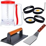 Eggssentials Grill-Frühstücksset, kompatibel mit Blackstone Grillplatte, Pfannkuchenteigspender, Speckpresse, 4 Eierringen und Edelstahlspatel – am besten zum Kochen im Innen- und Außenbereich