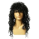 CATMEYE Herren Perücke, Lange Schwarze Lockige Mullet Frisur, 70er 80er Jahre Stil für Heavy Metal Party (Schwarz)