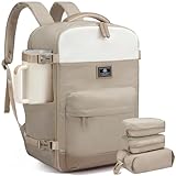 LOVEVOOK Handgepäck Rucksack Damen, Groß Reiserucksack Flugzeug, 40L Bordgepäck Kofferrucksack, Travel Backpack für 17,3 Zoll Laptop, Weekender Reise Business Cabin Bag, Beige Khaki