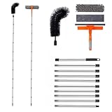 3,85 m Teleskop Fensterwischer Abzieher Set – Fensterabzieher, Mikrofasertuch & Chenille-Reinigungspads & Dachrinnenreiniger – Fensterputzer für hohe Fenster innen & außen, Glas, Auto und Regenrinne