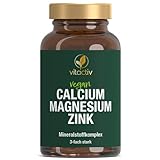 VITACTIV Calcium Magnesium Zink Tabletten - Mineralkomplex hochdosiert für Knochen, Muskeln, Haut & Haare - Calciumcitrat, Magnesiumcitrat und Zinkcitrat - Hohe Bioverfügbarkeit, Vegan - 100 Stück