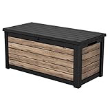 Keter Northwood Auflagenbox/Kissenbox 623 Liter | 100% Wasserdicht mit Belüftung dadurch kein übler Geruch/Schimmel Moderne Holzoptik | Deckel belastbar bis 250 KG | Deckel mit Gasdruckfedern