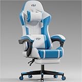 HLONONE Gaming Stuhl, Ergonomisch Bürostuhl, Racing Gamer Stuhl mit Komfortable Kopfstütze und Lendenkissen, PC Stuhl für Erwachsener und Teen, 150 kg Drehsessel Höhenverstellbar, Weiß-Blau