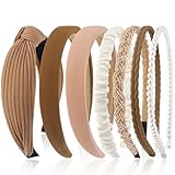 Kotkiddy 7 Stück Haarreifen Set Damen, verschiedene Modelle, Perlen Stirnbänder, Stirnbänd Kunststoff Haarreif Stirnbänder Haarband für Mädchen Damen (Braun)