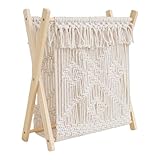 Makramee-Buchständer, Makramee-Bücherregal, freistehender Korb für Bücher, Zeitungskorb mit Holzrahmen für Schlafzimmer, Kinderzimmer, Wohnzimmer