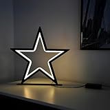 Spetebo LED Metall Stern schwarz 34 cm warm weiß - 70 LED - Weihnachts Deko Stern Batterie betrieben - Advent Weihnachten Aufsteller Tisch Fenster Dekoration