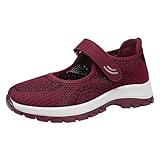 Lomhmn Damen-Turnschuhe, stützende Schuhe, Sneaker, Damenschuhe, ethnische Freizeitschuhe, Sommermode, hohl, atmungsaktiv, flacher Absatz, weiche Sohle, Freizeitschuhe, breite Breite, rot, 38 EU