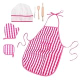 OFFSCH Kochset Teilig mit Verstellbarer Schürze und Kochmütze Realistische Küchenutensilien für Mädchen Kreatives Back und Spielset für Junge Chefs