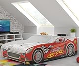 Interbeds Kinderbett Autobett 160x80cm Einzelbett Bodenbett Rennfaher mit Lattenrost (rot)