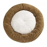 Mateju Hundebett Donut Flauschig, Plüsch Haustierbett Katzenbett Weiche Warme Hundekissen mit rutschfest Unterseite Streifen Stil Katzenkissen für Mittelgroße Kleine (Kamelfarbe,40cm)