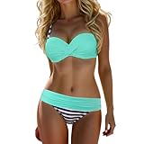 Push Up Bikini-Sets Sexy Bikini Damen Set Wickeloptik Zweiteiliger Badeanzug Verstellbarer Schultergurt Bademoden Blau Weiß Gestreift String Schwimmanzug Bikinis