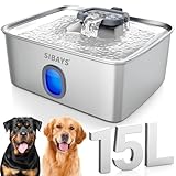 15L Trinkbrunnen für Katze, Großer Edelstahl Trinkbrunnen für Hunde mit tieferer & breiterer Trinkfläche, Ultra-leiser Katzenbrunnen mit LED & Sichtfenster - Ideal für große Hunde, Mehrere Haustiere